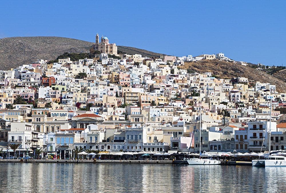 ermoupolis harbour on syros island greece