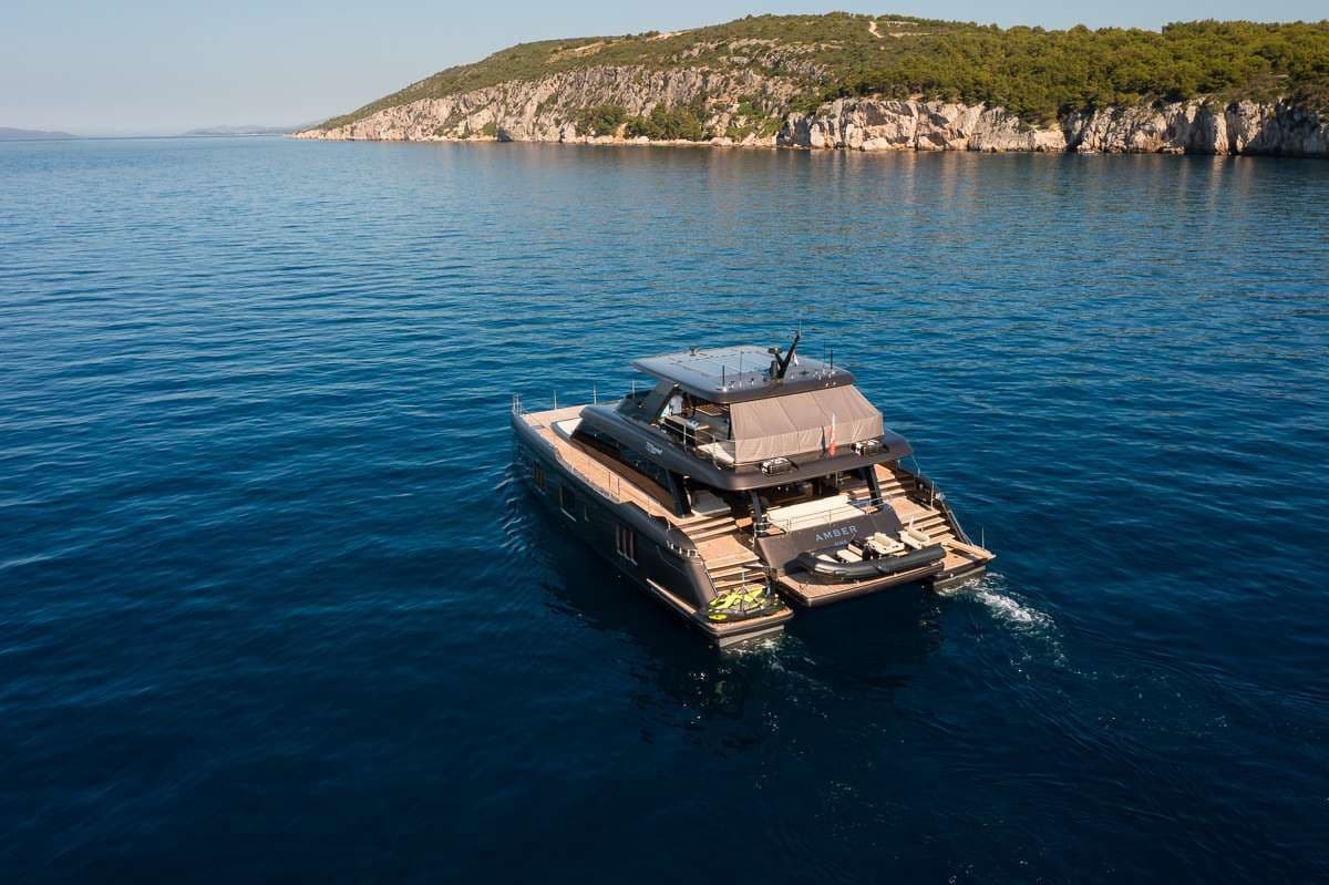 70 sunreef power amber one drone exterior croatia catamaran