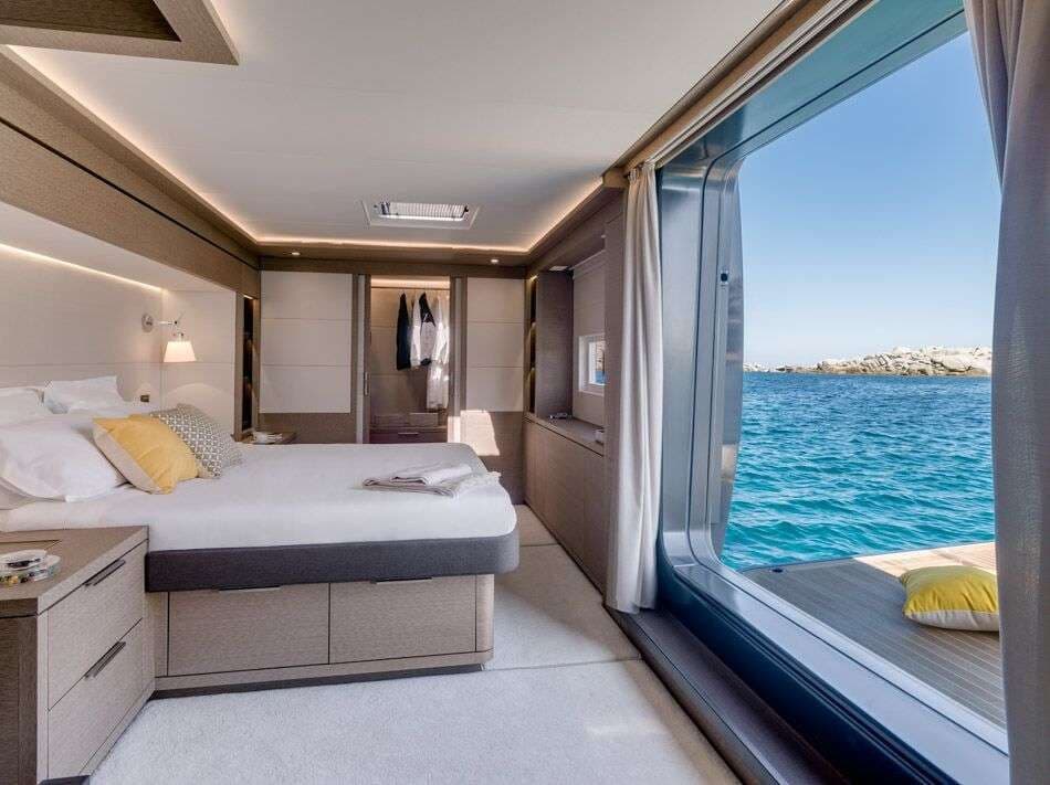lagoon 77 adriatic dragon interior bedroom with balcony croatia catamaran