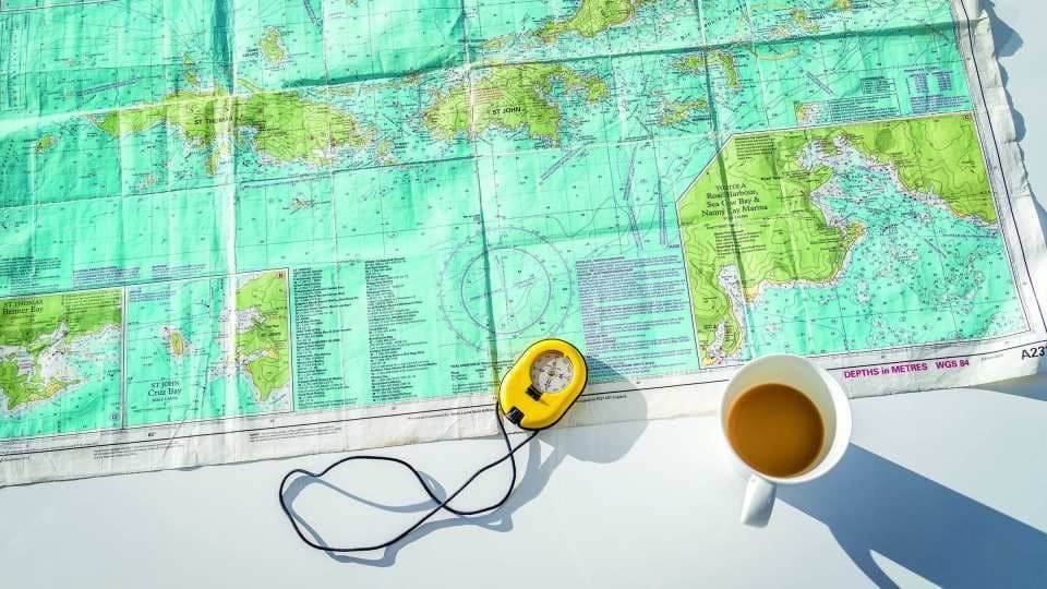 bvi map compass and coffee