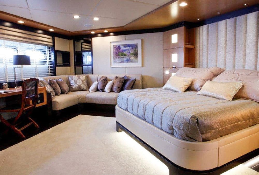 serenity II crewed superyacht 40m interior bedroom greece