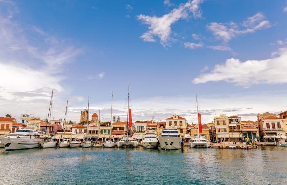 saronic aegina island boats moored marina