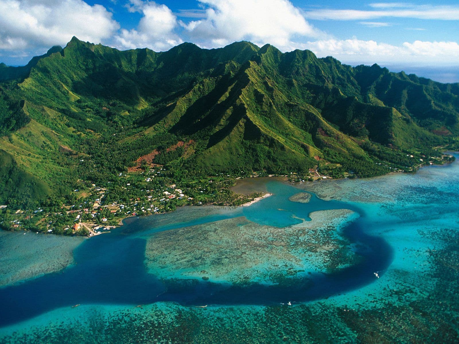 french polynesia green mountain blue water