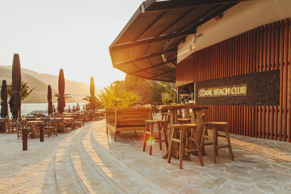 coral beach club in dubrovnik at sunset