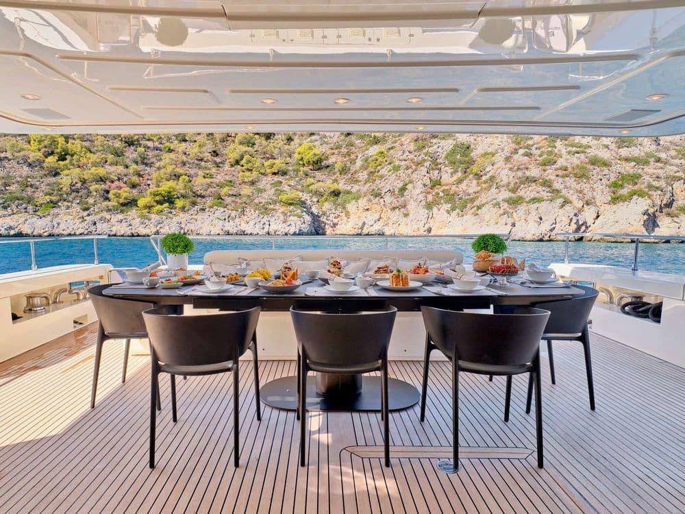 my seven s greece crewed exterior deck dining