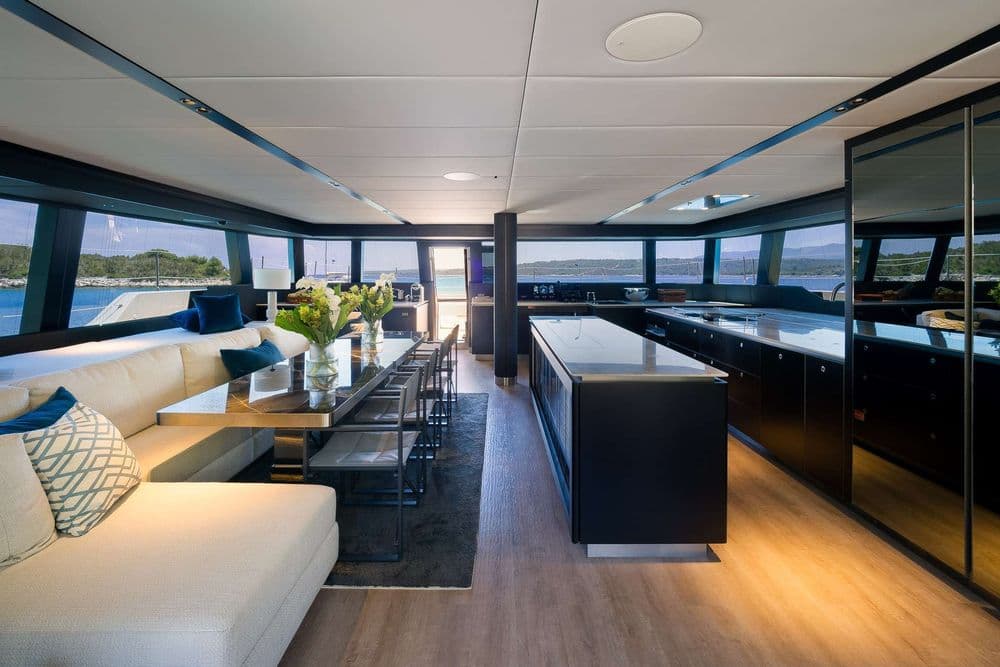 sunreef 70 n+1 interior dining sitting area crewed catamaran croatia